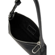 Black leather crossbody bag by Karl Lagerfeld with silver-toned zipper and hardware and inside pockets