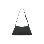 Karl Lagerfeld black textured leather shoulder bag with sleek minimalist design and silver zipper with inside pockets