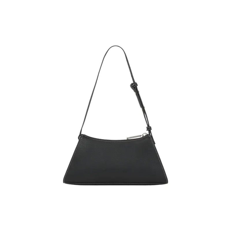 Karl Lagerfeld black textured leather shoulder bag with sleek minimalist design and silver zipper with inside pockets