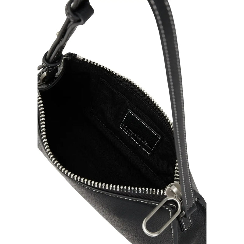 Black leather crossbody bag by Karl Lagerfeld with silver-toned zipper and hardware and inside pockets