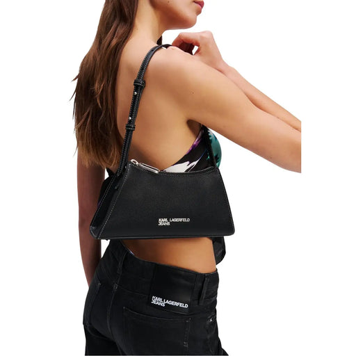 Karl Lagerfeld black polyurethane shoulder bag with sleek structured design silver-tone hardware and inside pockets