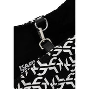 Black karl lagerfeld shoulder bag with bold white graffiti print and silver metal clasp in 36x68x15 size