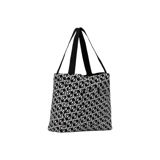 Karl Lagerfeld jeans black print tote bag with repeating interlocking k logo pattern in black and white
