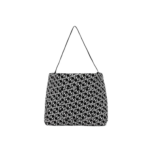 Karl Lagerfeld Jeans black and white patterned tote bag with repeating geometric logo design and zip closure