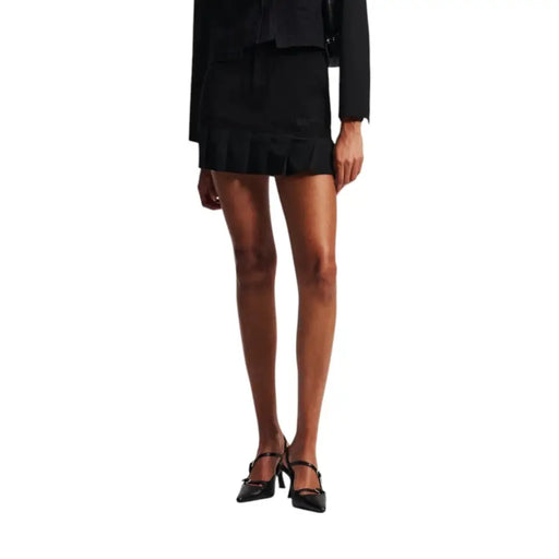 Karl Lagerfeld Jeans black womens ruffled mini skirt with tailored blazer top for fall winter collection