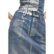 Karl Lagerfeld Hellblauer Jeansrock mit Used-Look-Tie-Dye-Muster und silbernen Knöpfen