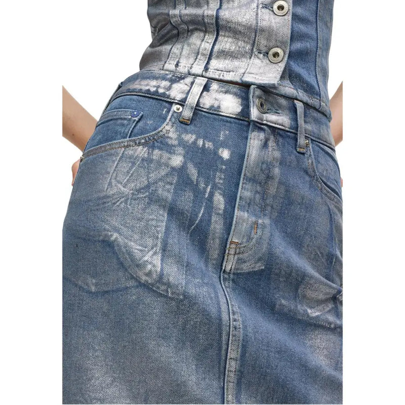 Karl Lagerfeld Hellblauer Jeansrock mit Used-Look-Tie-Dye-Muster und silbernen Knöpfen