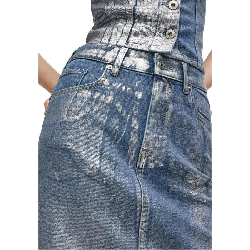 Karl Lagerfeld Jeans light blue cotton skirt for women with distressed tie-dye effect and silver-toned buttons