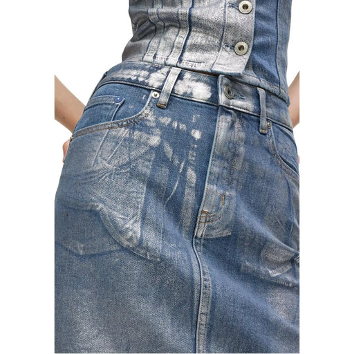 Karl Lagerfeld Jeans light blue cotton skirt for women with distressed tie-dye effect and silver-toned buttons