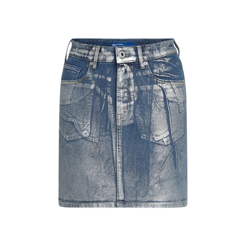 Karl Lagerfeld jeans light blue cotton skirt for women in distressed denim with silver hardware and multiple pockets