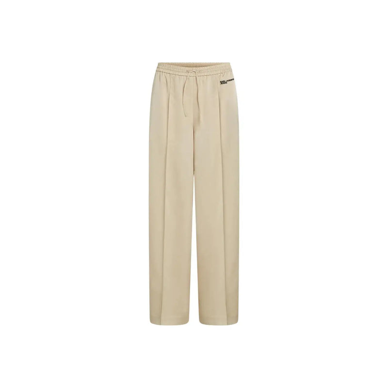 Karl lagerfeld jeans women beige wide leg satin trousers with drawstring waistband and subtle side branding