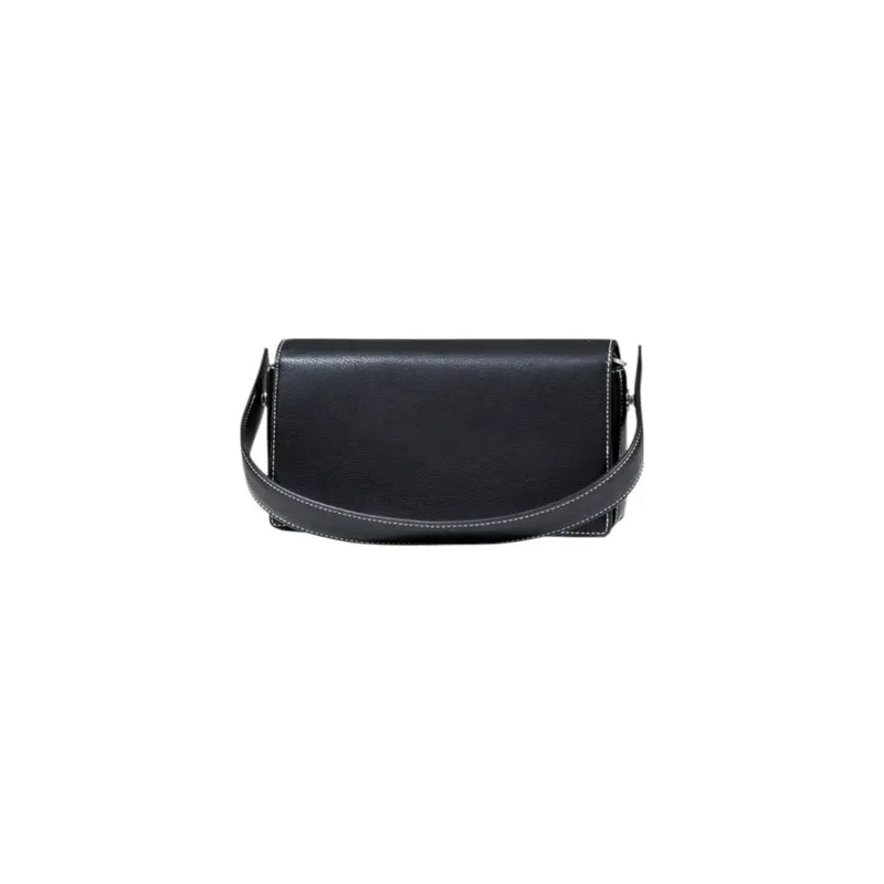 Karl Lagerfeld Jeans women black leather crossbody handbag with sleek minimalist design and white stitching edges