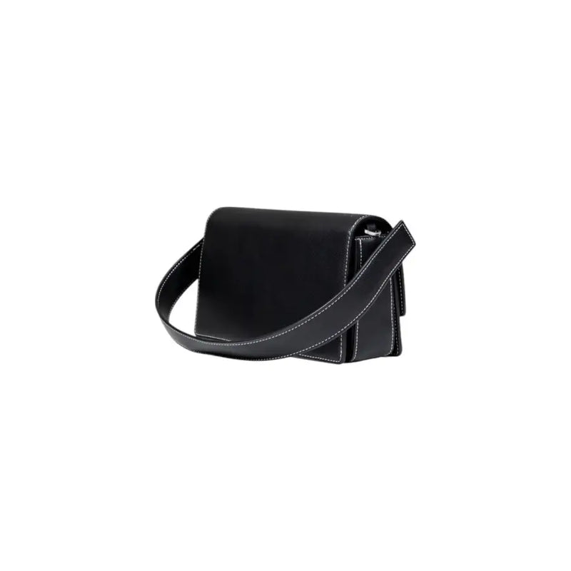 Karl Lagerfeld Jeans women black leather crossbody handbag with white stitching and multiple pockets