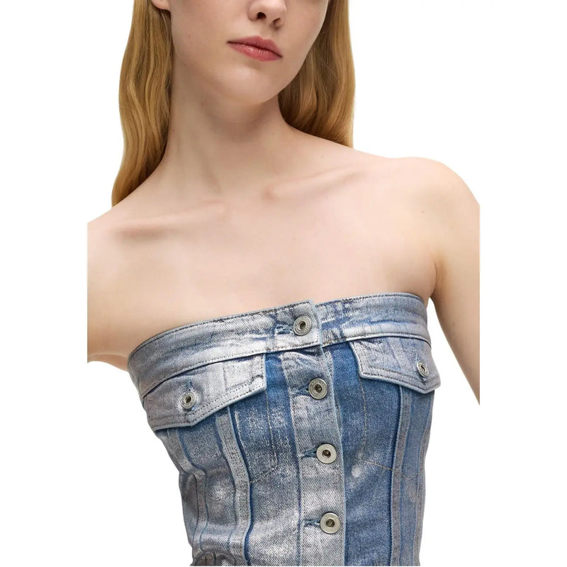 Denim strapless corset top with faded blue wash and silver-toned buttons from karl lagerfeld jeans women collection