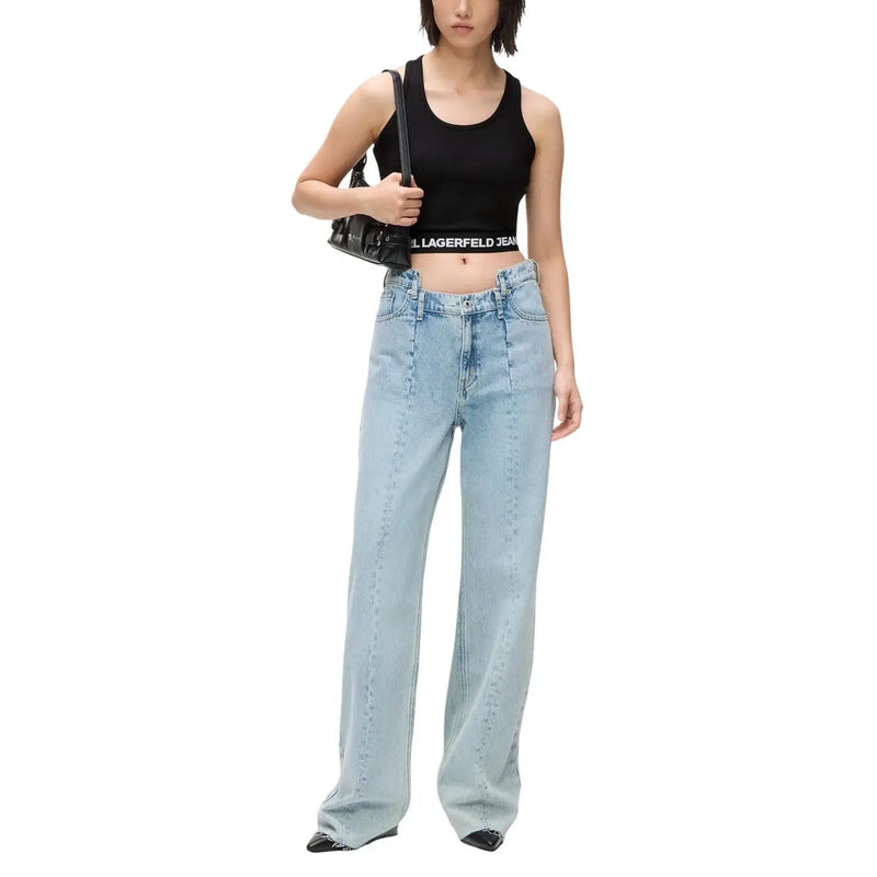 Light-wash denim high-rise wide-leg jeans with classic five-pocket design and visible stitching by Karl Lagerfeld