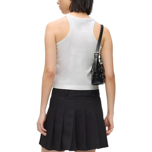 Black patent leather mini crossbody bag with silver-toned hardware and structured boxy design for women by Karl Lagerfeld Jeans