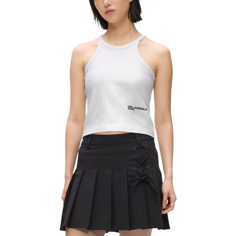 White karl lagerfeld jeans sleeveless halter top with black logo on the chest made of silver cotton for women