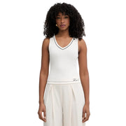 Karl Lagerfeld jeans women tank top beige viscose sleeveless with black trim v neckline and embroidered waistband logo