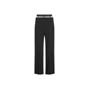 Karl Lagerfeld jeans women black wide-leg trousers with tailored fit and matching belt featuring subtle frayed detailing
