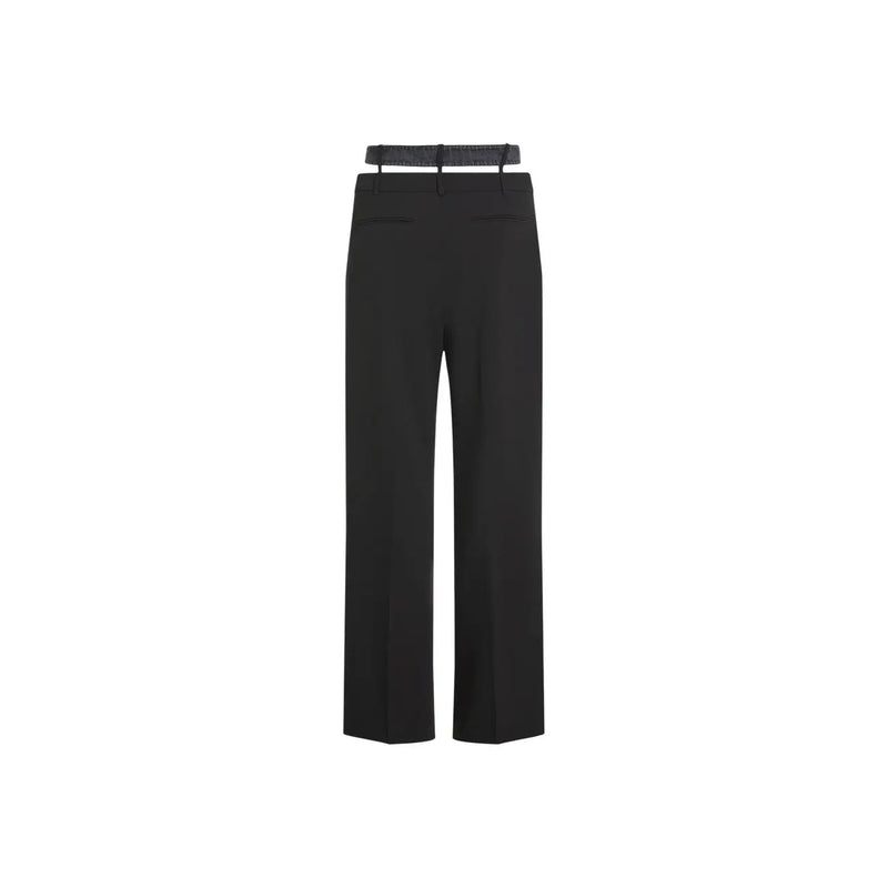 Karl Lagerfeld jeans women black wide-leg trousers with tailored fit and matching belt featuring subtle frayed detailing