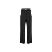 Black Karl Lagerfeld wide-leg tailored trousers with subtle pleats and zip button closure for women