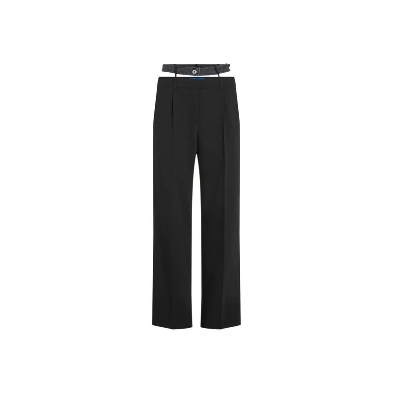 Black Karl Lagerfeld wide-leg tailored trousers with subtle pleats and zip button closure for women