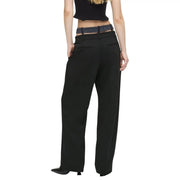 Karl Lagerfeld jeans women black wide-leg trousers with sleek tailored fit and subtle front pockets zip button closure