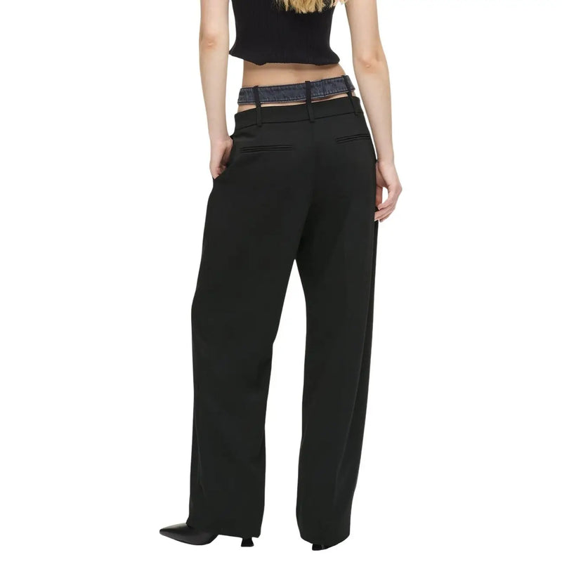 Karl Lagerfeld jeans women black wide-leg trousers with sleek tailored fit and subtle front pockets zip button closure