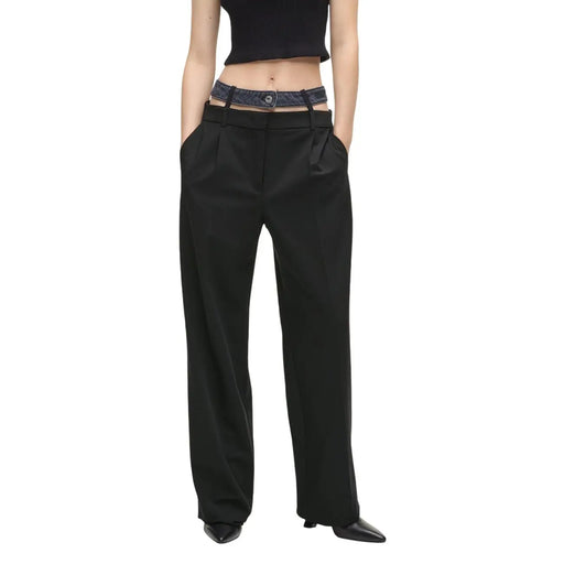 Black karl lagerfeld jeans women trousers with sleek tailored fit wide-leg and subtle pleats at waistband