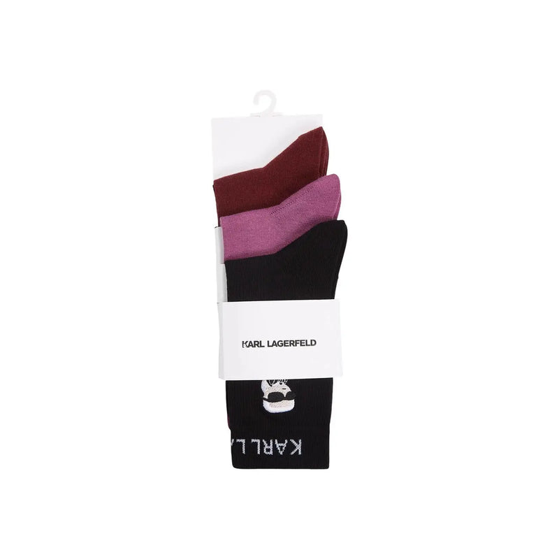 Karl Lagerfeld Jeans women underwear 3PK cotton socks in maroon purple and black with skull logo on the cuff