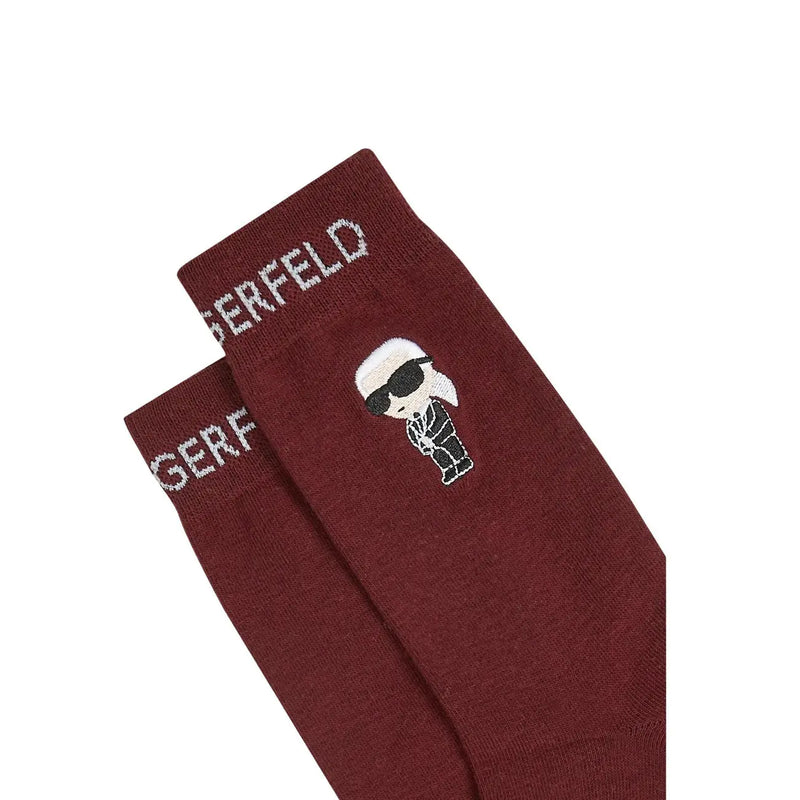 Maroon Karl Lagerfeld cotton socks with white embroidered cartoon figure and silver logo from Karl Lagerfeld jeans women underwear 3PK