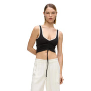 Karl Lagerfeld jeans women black ruched crop top with white trim and drawstring waist for casual wear