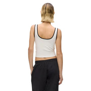 White ruched bralette top by Karl Lagerfeld Jeans with black trim thin straps and v neck for women
