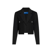 Black karl lagerfeld cropped blazer with silver buttons and structured shoulders for fall winter wear