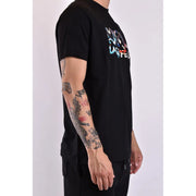 Black short-sleeved Karl Lagerfeld men t-shirt with colorful graffiti style larfeu graphic print on chest
