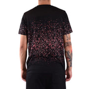 Black short-sleeved Karl Lagerfeld men t-shirt with pink and silver glitter speckles fading from shoulders to hem
