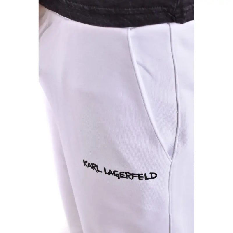 Weiß karl lagerfeld Herrenhose mit schwarzem, gesticktem Logo an der Seitennaht aus Jogginghosenmaterial