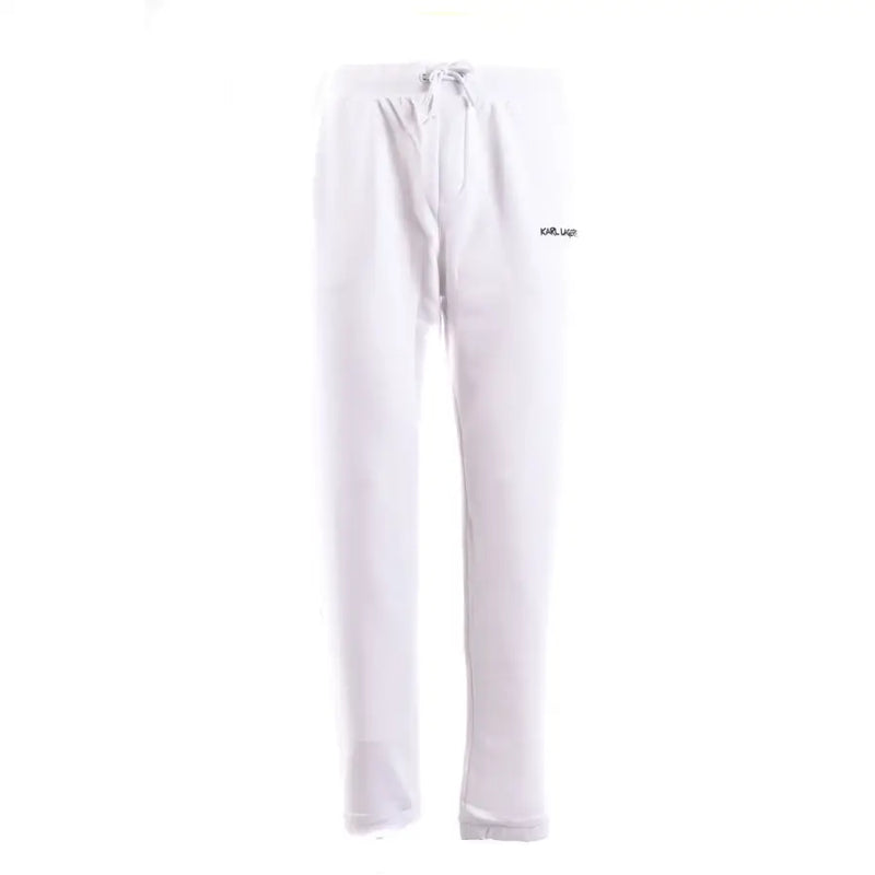 Weiß Karl Lagerfeld Herren-Jogginghose mit Kordelzugbund und dezentem schwarzem Logo am Oberschenkel