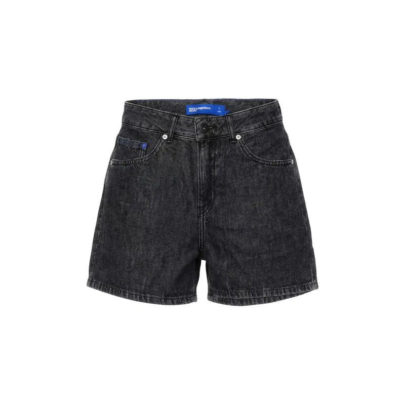 Karl Lagerfeld women black denim high-waisted cotton shorts with faded texture and classic five-pocket design