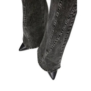 Karl Lagerfeld Bottes en denim noir à bout pointu avec coutures apparentes