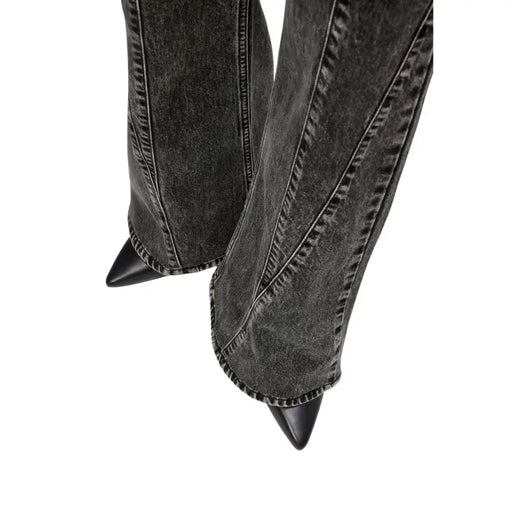 Karl Lagerfeld Bottes en denim noir à bout pointu avec coutures apparentes