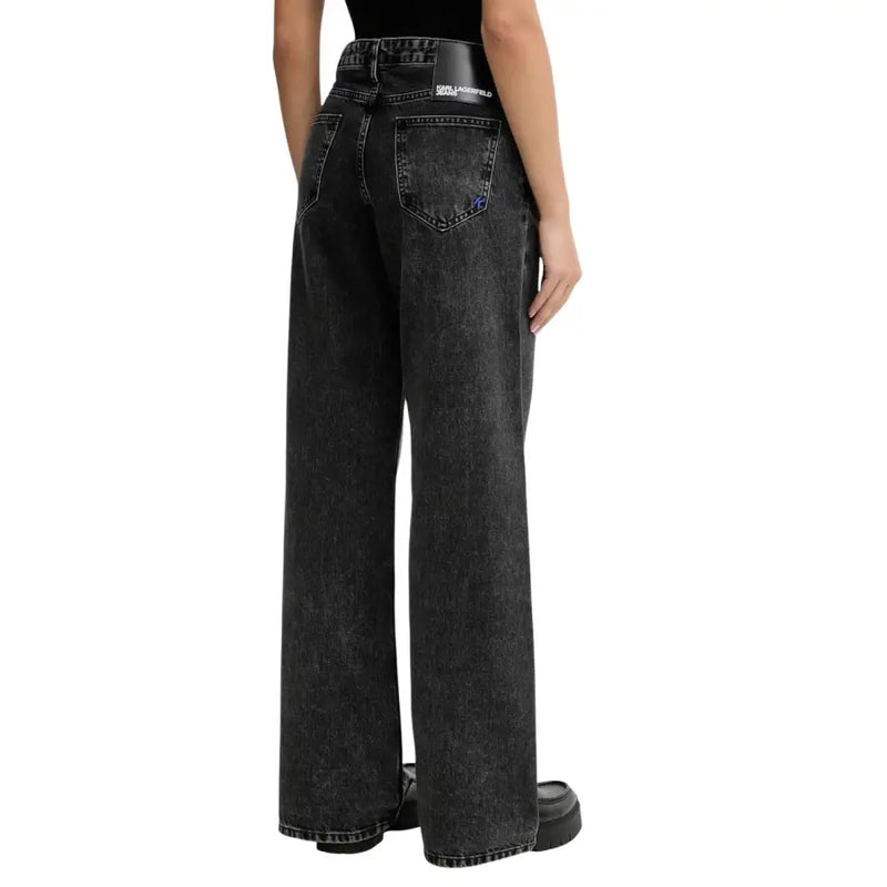 Karl Lagerfeld Schwarze Damen-Jeans aus Bio-Baumwolle mit weitem Bein, Rückansicht