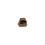 Keen women sandals in brown synthetic leather with woven design and tan rubber sole for spring use