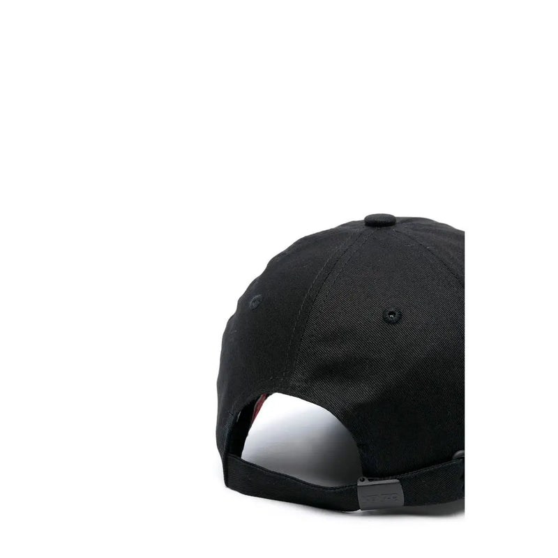 Kenzo men baseball cap black cotton with textured fabric crown and adjustable strap shown from the back side