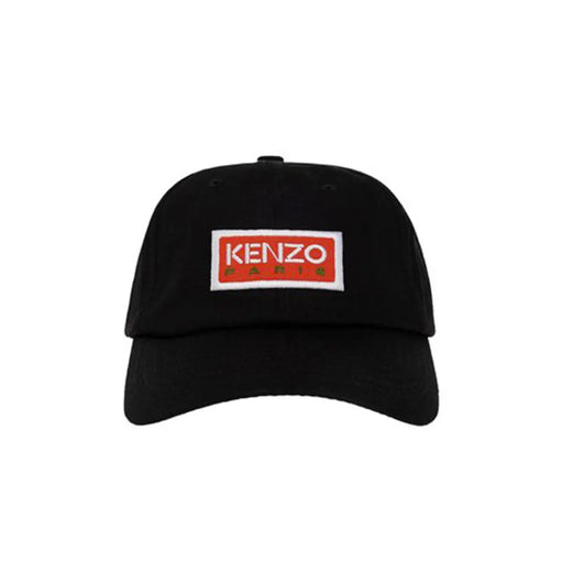 Schwarze Kenzo Paris Baumwoll-Baseballkappe mit auffälligem, rot-weiß gesticktem Logo-Patch auf der Vorderseite für Herren