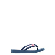Navy blue kenzo men flip flop with white stripe and red logo on rubber strap for casual wear