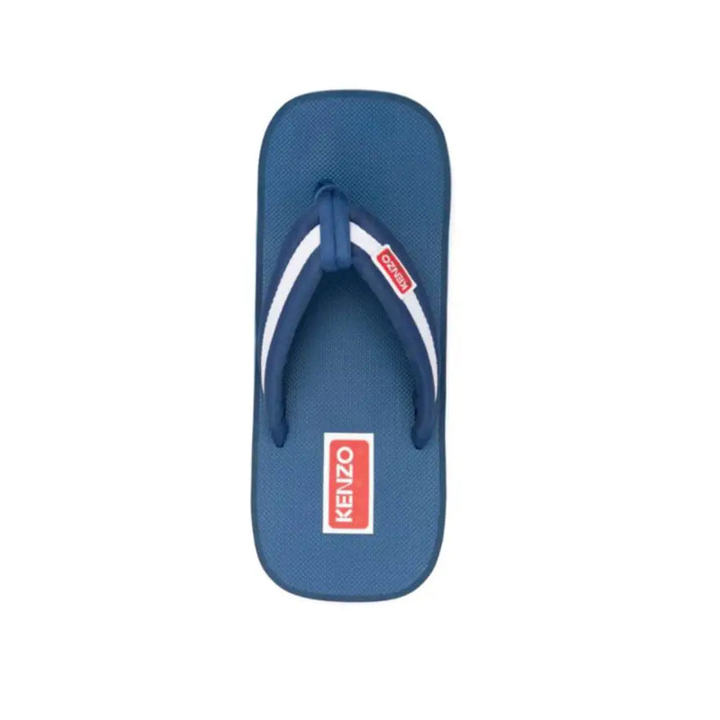 Kenzo men flip flops blue striped rubber sandals featuring blue flip-flop with white stripes and red branding
