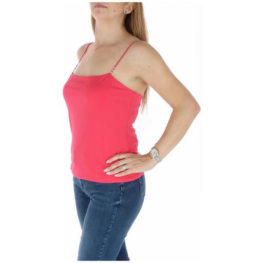 Kocca women fuchsia strappy top in polyester elastane with coral color and delicate beaded shoulder straps