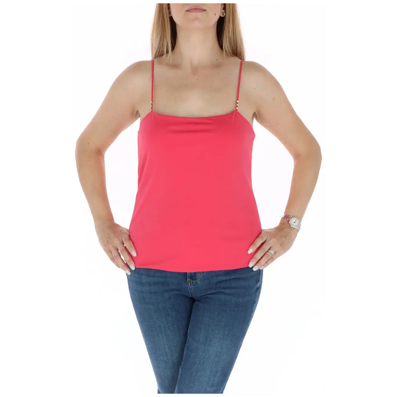 Kocca women fuchsia strappy top in coral polyester elastane with gold-toned bead accents on shoulder straps