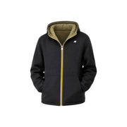 Schwarzer Herrenblazer von Kway aus Nylon mit Kapuze, goldverziertem Reißverschluss und olivgrünem, gestepptem Polyesterfutter